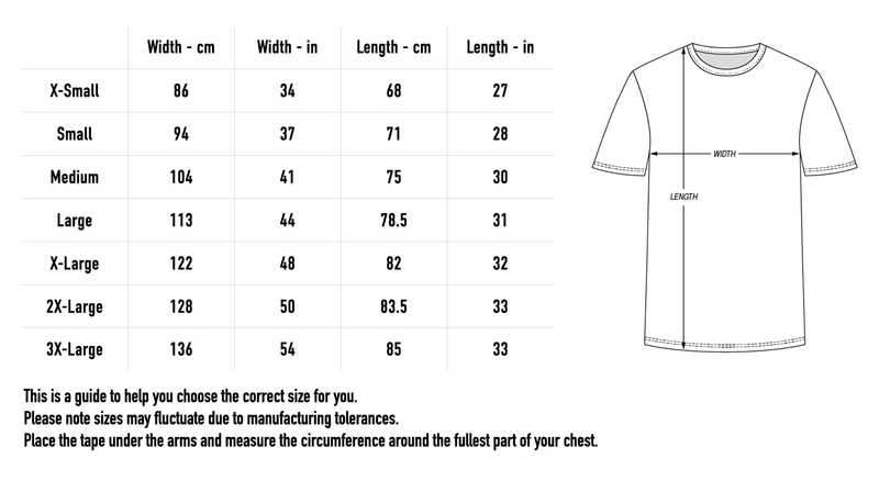 Size chart for LP + Black T-Shirt Bundle